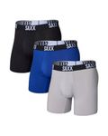 SAXX Underwear Co. Men's Core Performance Mesh Boxer Brief 3-Pack, Silver/Black/Peak Blue, Medium