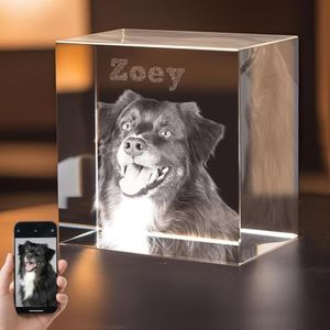 LOVE FANG Dog Memorial Gifts - Personalized Memorial Gift for Dog, Cat, Animal Indoor, Custom Pet 3D Crystal Photo, Loss of Dog Cat Puppy Keepsake Bereavement Sympathy Gifts for Pet Lovers - Cube L
