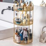 360° Rotating Makeup Organizer, Bathroom Makeup Carousel Spinning Holder Rack, Countertop Vanity Shelf for Cosmetic, Perfume, Lotions Skin Care (3 Tiers, Yellow)