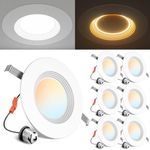 Ensenior 5/6 Inch 5CCT LED Pot Lights with Night Light 6 Pack, Retrofit Recessed Led Ceiling Lighting, Baffle Trim, Dimmable, 9W=110W, 1000LM, 2700K/3000K/3500K/4000K/5000K Selectable, IC Rated - FCC