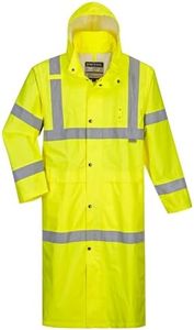 Portwest H445 Men's Waterproof Hi Vis Raincoat - Reflective Lightweight Long Rain Jacket with Hood Safety Workwear ANSI Class 3 Yellow, X-Large