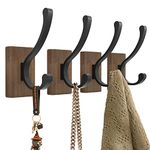 Wood Hooks for Hanging Coats - 4 Pack Coat Hooks Wall Mounted, Wooden Wall Hooks for Hanging Hats, Keys, Towels, Robe, Purse