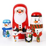 EXCEART Christmas Wooden Stacking Doll Christmas Russian Matryoshka Doll Christmas Wooden Nested Doll with Santa Claus Elk Snowman Polar Bear Penguin for Birthday Toy Gift Party Home Decor