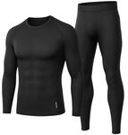 BENNIES Thermal Underwear Mens Set Mens Thermals Top and Bottoms Long Sleeve Tops Long Johns Thermal Base Layer Thermals Men's Thermal Underwear T Shirt for Winter Ski Sports Black L