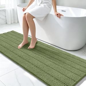Bcoimo Long Bathroom Rug, Chenille Bath Runner with High Low Pile Design, Soft Absorbent Non Slip Bath Mat, Machine Washable Quick Dry Rug for Shower, Tub, Sink and Vanity