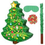 Christmas Tree Piñata 16 Inch Christmas Mexican Piñata with Stick Blindfold and Confetti Pack Christmas Piñata Bundle for Xmas Birthday Holiday Piñata Game Favors Photo Prop Decoration