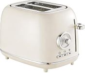VEMIYA 2 Slice Toaster, Retro Stainless Steel Toaster with Wide Slots, 6 Browning Settings & High Lift, Premium Glossy Finish, Removable Crumb Tray, Compact Modern Toast Maker for (Ivory White)