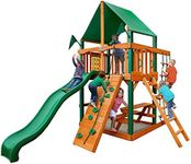 Gorilla Playsets 01-0061-AP-1 Chateau Tower Wooden Playset with Amber Posts, Slide, Climbing Wall, & Deluxe Green Vinyl Canopy