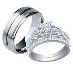 Newshe Wedding Rings Set for Him and Her Women Mens Tungsten Bands 925 Sterling Silver Cz Size 9&7