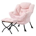 Welnow Lazy Chair with Ottoman, Modern Lounge Accent Chair with Armrests and a Side Pocket, Leisure Sofa Chair Set, Reading Chair with Footrest for Small Space, Corner Chair, Sherpa Pink