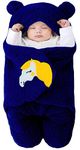 BRANDONN Newborn Baby Sleeping Bag Sherpa & Coral Wearable for 0-6 Months Baby Hooded Swaddle Wrapper Baby Blanket, Navy Blue, 1 Pc