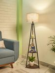 Crosscut Furniture Metal Floor Lamp with 3 Shelves (Brown Jute). LED Bulb Included- Diwali Decoration Items