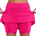 HOOUDO Short Leggings for Women UK Summer 2 in 1 Running Shorts with Pockets High Waisted Quick Dry Tennis Skirts Lightweight Gym Workout Yoga Cycling Jogging Biker Shorts Hot Pink