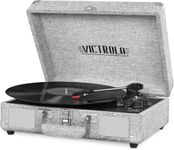 Victrola Vintage 3-Speed Bluetooth Portable Suitcase Record Player with Built-in Speakers | Upgraded Turntable Audio Sound| Includes Extra Stylus | Light Gray