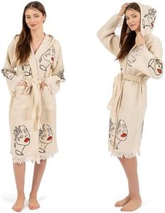 SECEL Evil Eye Kimono Handmade Hooded Boho Beachwear Cover Up Robe Kimono Bathrobe Cotton Cardigan For Spa, Gym, Pool, Beach, Liza