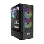 GAMDIAS Gaming PC Case, ATX Mid Tower Computer Case, Tool-free Side Tempered Glass Panel, High Airflow Gradient Mesh Front Panel, Pre-install 3 x 120 mm FRGB Fan, Black, AURA GC7