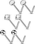 OUFER 6PCS Nose Rings Studs, G23 Solid Titanium Nose Rings 20G, Classic Design Nose Rings Screw, Sparkling CZ Nose Ring L-shaped, Nose Nostril Piercing Jewelry for Women and Men