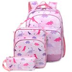 Kids School Backpack Lunch Box Bag Pencil Case Combo,Vaschy Children BookBag Schoolbag Set for Preschool/Kindergarten/Elementry School Supplies Boys Girls Pink Dinosaurs