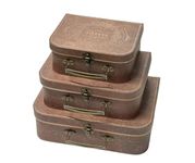 Trendi Set of 3 Decorative Storage Boxes with Lids Paperboard Suitcases, Cardboard Gift Box Memento Case Box Photo Storage Box Hat Boxes Home Decoration, Vintage Suitcases (Brown Classic)