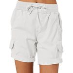 Womens Active Cargo Shorts Ladies Hiking Travel Bermuda Shorts Summer Loose Elastic High Waist Shorts with Pockets Chino Shorts for Women Plus Size(White, XXXL)