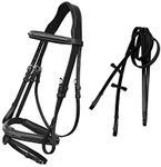 ExionPro Fancy Designer Stitched Square Raised Snaffle Noseband & Brow Band Soft Lined Cutback Mono Crown Piece Horse Bridle with Detachable Flash & Rubber Reins | English Bridle | English Horse Tack