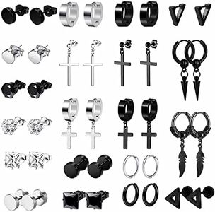 20Paia Acciaio Chirurgico Orecchini per Uomo Donna a Cerchio Nero Pendente Croce Kpop Huggie Anallergici Set Tondo Argento Zirconi Punk