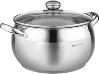 Daniks Classic Stainless Steel Stock Pot with Glass Lid | Induction 6 Quart | Dishwasher Safe Pot | Measuring Scale | Soup Pasta Stew Pot | Silver