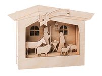 Rayher Shadow Box Building Kit with 3D Nativity Scene, DIY Wood Craft Set, 13 slot-together Pieces, natural wood, 24x24x6.3cm