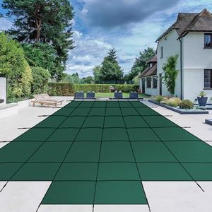 GARVEE Inground Pool Safety Cover Fits 20 x 40ft with Center Steps, Rectangle Inground Safety Pool Cover Green Mesh Solid Pool Cover for Swimming Pool, Winter Safety Cover