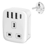 European Plug Adapter,Uk to European Plug Adapter,Travel Adapter Uk to Europe with 4 USB Ports, Euro Europe Grounded Charger for Germany France Spain Turkey Poland Portugal Netherlands(Type E/F)