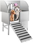 Garvee 50" Dog Washing Station, Professional Stainless Steel Pet Dog Bathing Station with Ramp, Faucet, Storage Drawer, Floor Grate Dog Bathtub for Large, Medium, Small Pets (Left)