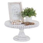 Hanobe White Wood Cake Stand: Cupcake Pedestal Stand 12 inch Dessert Display Riser Rustic Round Cakes Holder Tray Vintage Beads Wooden Plate for Wedding Birthday Decor