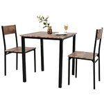 PULUOMIS Dining Table and 2 Chairs, Breakfast Bar Table and Chairs Set 2, 3 Piece Dining Set, Wooden Metal Frame, Modern Design for Home Kitchen Bistro Patio Garden(Brown)