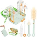 7 in 1 Travel Bottle Cleaner Kit with Bottle Drying Rack, 360° Clean Bottle Brush, Nipple Brush, Straw Cleaning Brush, Drainer Tray，Soap Dispenser and Storage Box, a Must-Have for Baby's Home Travels