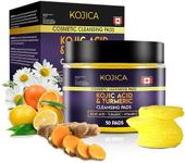 Premium Kojic Acid and Turmeric Cleansing Pads | Turmeric Kojic Acid Cleansing Pads for Face | Hydrating & Moisturizing | Exfoliation & Cleansing | Natural Ingredients | Storage Jar Included For Easy Application | 50 Pads