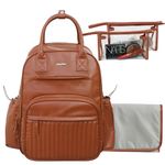 Hap Tim Leather Diaper Bag Backpack with Changing Pad, 2 Clear Makeup Bags, 2 Stroller Clips, Brown(CA-K2252-BR)