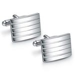 PiercingJak 2PCS Cufflinks for Men Silver Stainless Steel Classic Men's Cufflinks Striped Cuff Links for Suit Shirt Wedding Business Graduation Gift 1