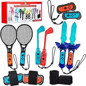 VoSinrly Switch Sports Accessories Bundle, 12 in 1 Family Sport Kit for Switch & Switch OLED: Mario Golf Clubs, Skyward Sword, Tennis Rackets, Joy con Wrist Straps and Leg Straps