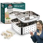 PANCA Stainless Steel Paneer Maker Mould Medium Size, Paneer Press with Lid, Tofu Press Mould Maker, Whey Seperator (Square, 450ml Capacity)