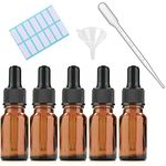 5Pcs Amber Glass Dropper Bottles With Black Caps, Measured Pipette, Funnel and Labels；5ML Glass Eye Dropper Bottles for Essential Oil Pipette Refillable