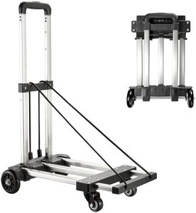 KEDSUM Foldable Hand Truck, 350 lbs Stainless Steel Folding Luggage Cart, Portable Dolly Cart for Moving, Solid Platform Hand Cart with Elastic Ropes, Collapsible Luggage Cart with Wheels for Moving