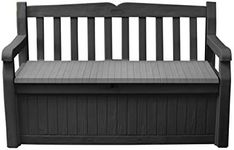 Keter Solana 70 Gallon Storage Bench Deck Box for Patio Furniture, Front Porch Decor and Outdoor Seating – Perfect to Store Garden Tools and Pool Toys, Grey