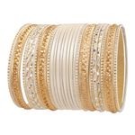 New! Touchstone Colorful 2 Dozen Bangle Collection Indian Bollywood Textured White Golden Colors Designer Jewelry Bangle Bracelets Set of 24 in Antique Gold Tone for Women.