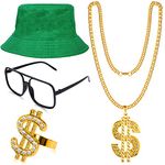 Kavoc 80/90s Hip Hop Costume Rapper Outfits Bucket Hat Sunglasses Dollar Sign Chain Ring for St. Patrick's Day Cosplay Party