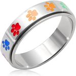 OreilleStar Anxiety Ring for Women Spinner Ring Fidget Toys Adults Titanium Stainless Steel Fidget Ring Women 6mm Width With Colorful Dog Paw Pattern Size 7 Spinning Band