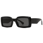 Rectangle Sunglasses for Women Men Vintage Retro 90s Rectangular Sun Glasses Black Frame/Grey Lens