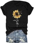 Sunflower Shirts for Women Faith Graphic Tees Short Sleeve Loose Fit Butterfly Teen Girls T Shirt Summer Tops Black XL