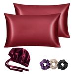 Atrube's Satin bonnet for curly hair with silk satin pillow covers and Scrunchies | Silk bonnet for hair|Best Gift Combo Pack of 2 Satin Pillowcases 3 silk Scrunchies Adjustable HairCap