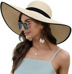 Naivlizer Women Wide Brim Sun Hat UPF50 Straw Summer Hat Floppy Beach Hat Roll-Up, Braid Beige, One Size