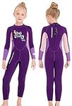 Gogokids Kids Wetsuit Girls Neoprene Swimsuit, Children 2.5mm Thermal Rash Guard Warm Thicken Swimwear Sun Protection Diving Snorkelling Suit UV 50+, Purple L